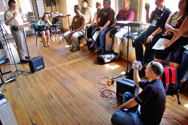 Thereminist, Thomas Grillo giving lecture and performance at Ethermusic 2008, a Moog Music event.